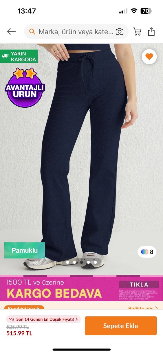 Lacivert Kadın Mini Pamuklu Eşofman Altı - Görsel 2