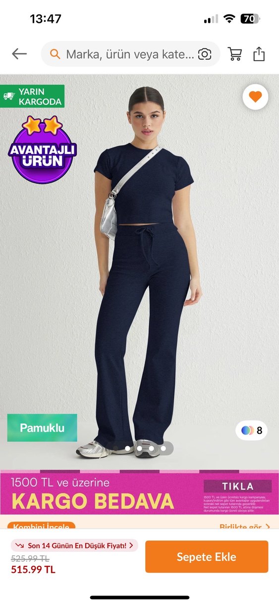 Lacivert Kadın Mini Pamuklu Eşofman Altı - Görsel 4