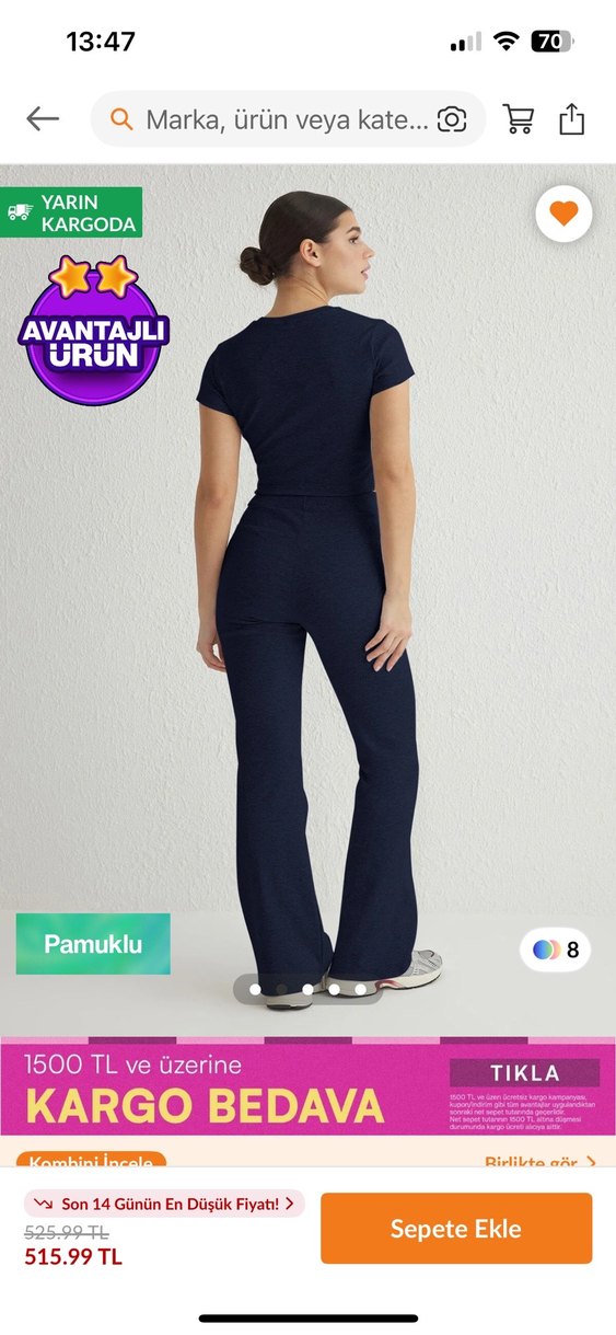 Lacivert Kadın Mini Pamuklu Eşofman Altı - Görsel 3