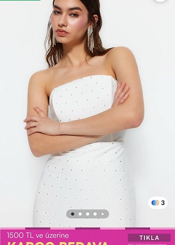 Drapeli Beyaz Mini Straplez Abiye Elbise - Görsel 2