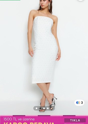 Drapeli Beyaz Mini Straplez Abiye Elbise - Görsel 3