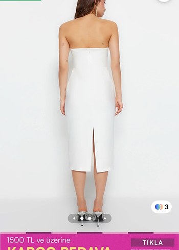 Drapeli Beyaz Mini Straplez Abiye Elbise - Görsel 4