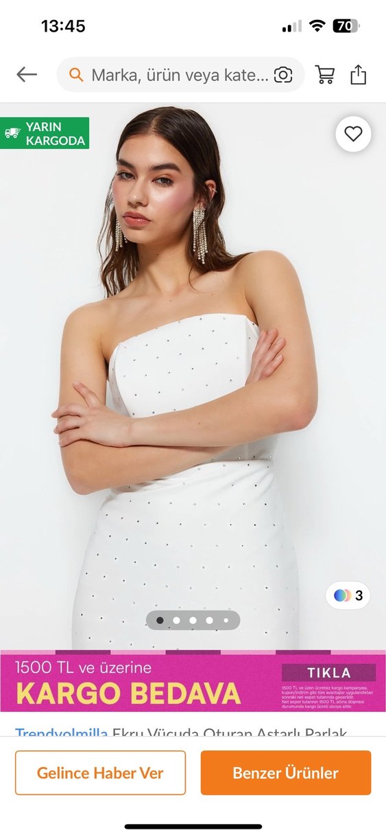 Drapeli Beyaz Mini Straplez Abiye Elbise - Görsel 2