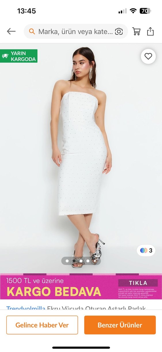 Drapeli Beyaz Mini Straplez Abiye Elbise - Görsel 3