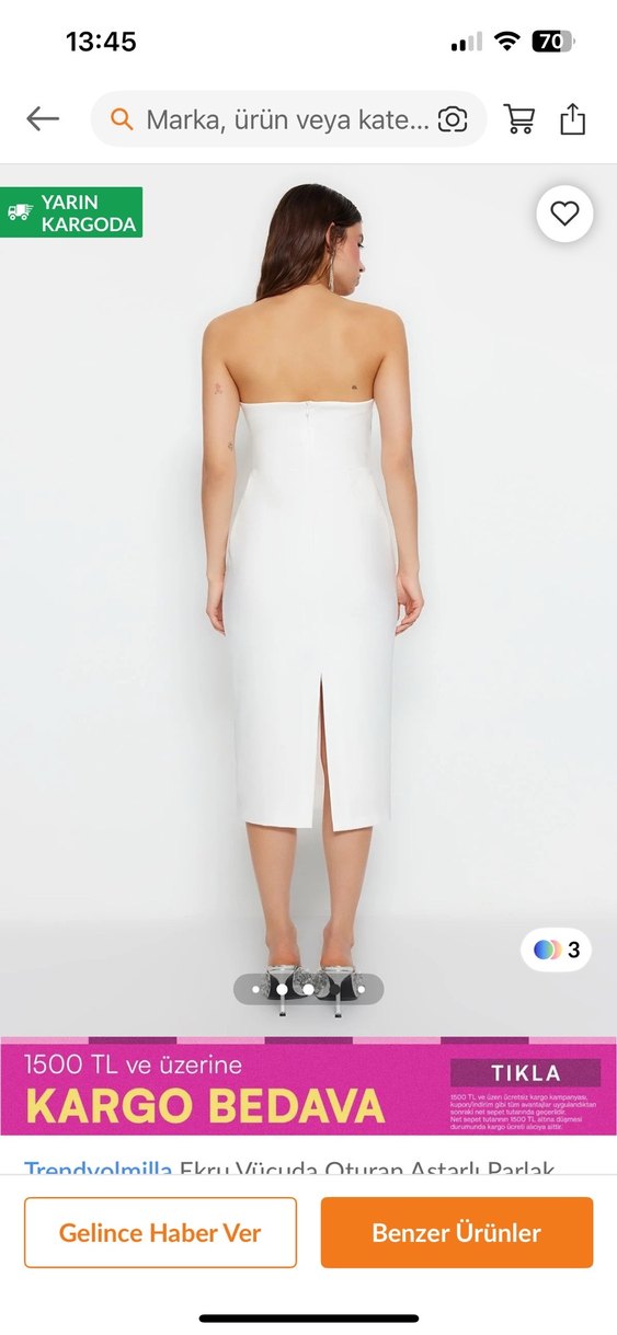 Drapeli Beyaz Mini Straplez Abiye Elbise - Görsel 4