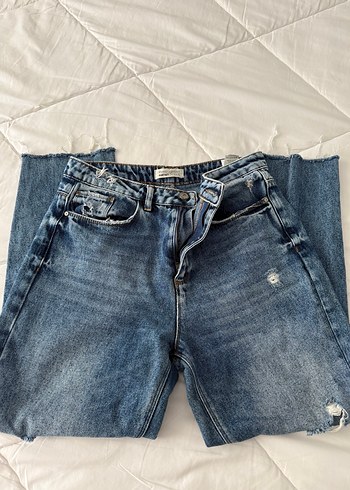 Koton Kadın Mavi Kot Pantolon Midi Boy Bol Kesim