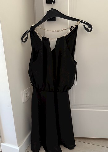 Zincir Detaylı Siyah Midi Gotik Elbise - Görsel 2