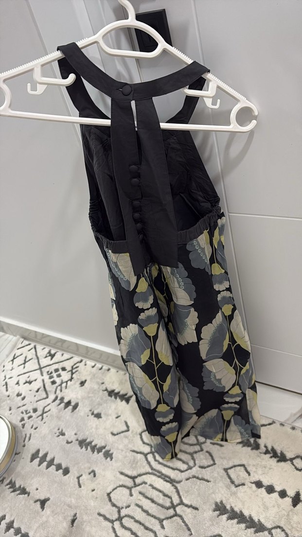 Gri Desenli Midi Drapeli Elbise - Görsel 2