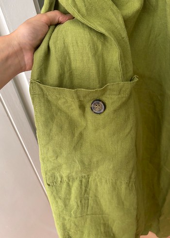 Diğer Düğmeli Keten Uzun Elbise