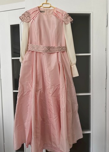 KAYRA - Pudra Pembe Uzun Vintage Abiye Elbise