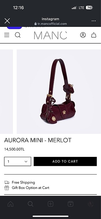  Beden bordo Renk MANC çanta