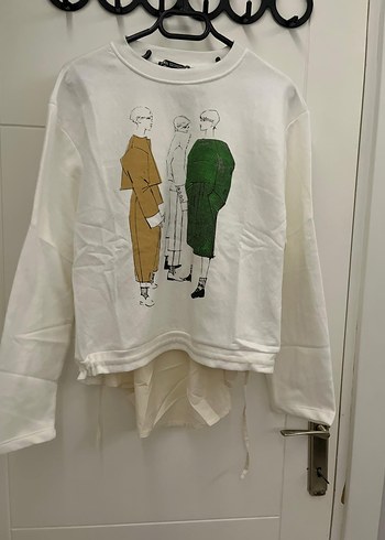 Zara Baskılı Beyaz Pamuklu Kadın Sweatshirt