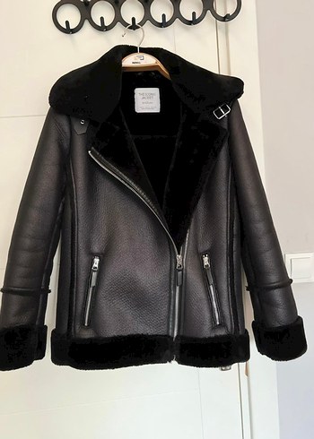 Zara Siyah Kürklü Biker Deri Ceket