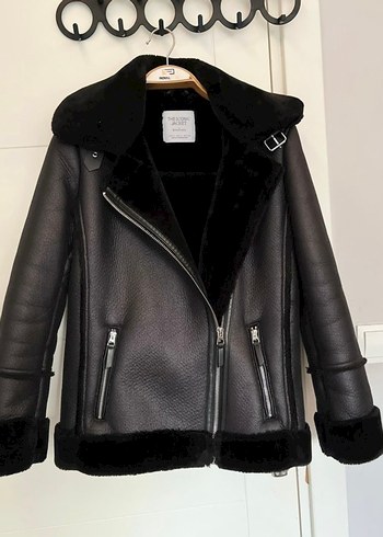 Siyah Kürklü Biker Deri Ceket