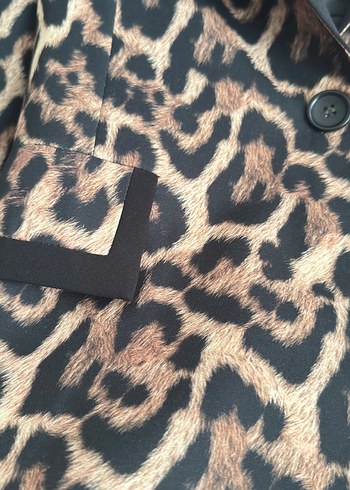 38 Beden Leopar Desenli Düğmeli Kadın Blazer #ceket