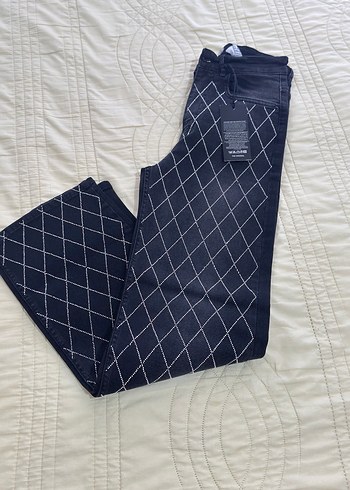 26 Beden Kadın Gri Kareli Regular Fit Denim #Pantolon taşlı