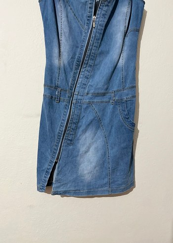 m Beden Kadın Mavi Denim Midi Elbise