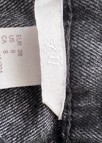 H&M Gri Bel Detaylı Midi Kot Etek