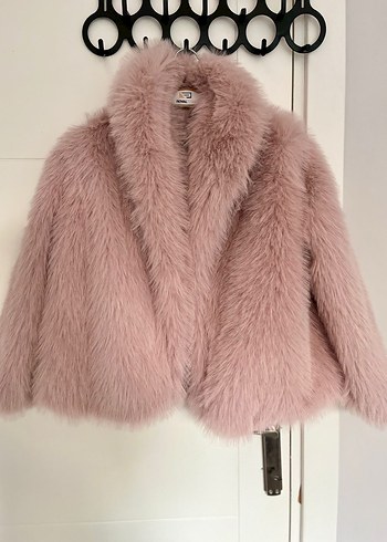 Pembe Kadın Midi Boy Kürk Detaylı Mont