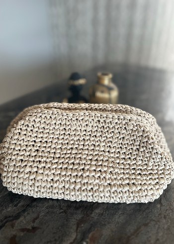  Beden Bej Örgü Kadın Clutch Çanta