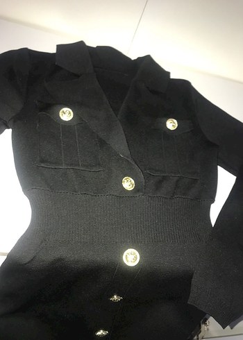 Diğer Düğmeli Siyah Mini vücudu tam saran harika Kadın elbise