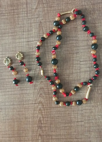 Çok Renkli Etnik Boncuklu Kadın Kolye ve Küpe