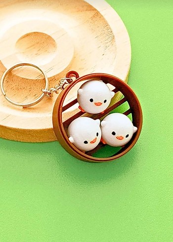 Beyaz Şişme Mini Kuşlu Anahtarlık - Görsel 2