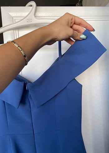 Mavi Midi Balerin Kollu Abiye Elbise - Görsel 6