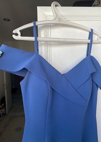 Mavi Midi Balerin Kollu Abiye Elbise - Görsel 3