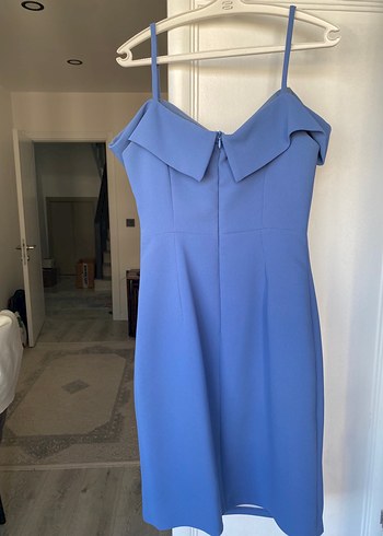 Mavi Midi Balerin Kollu Abiye Elbise - Görsel 4