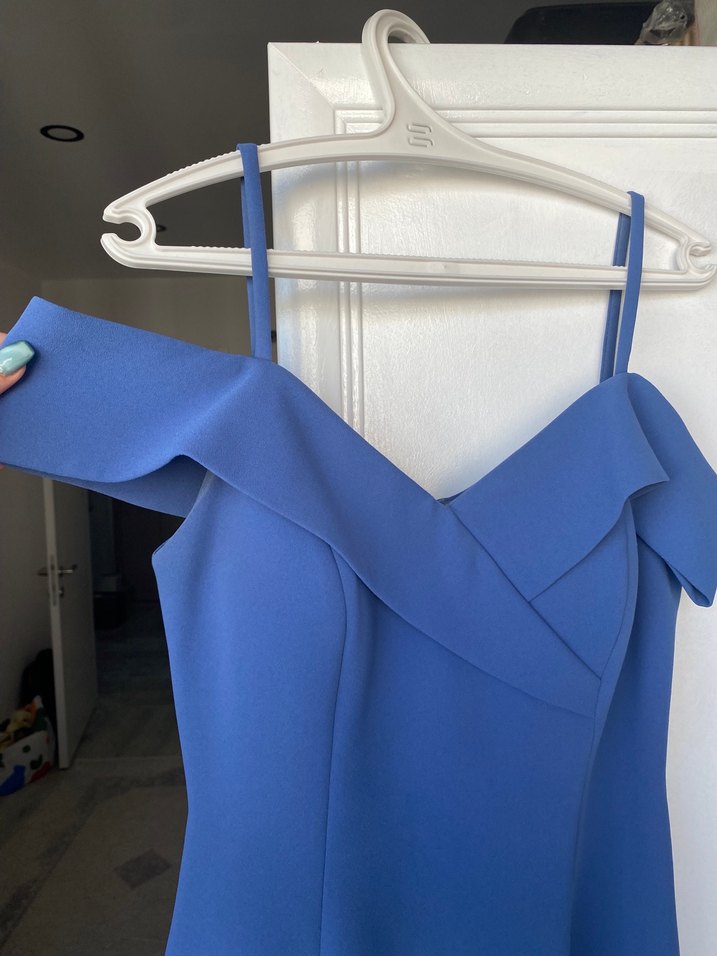 Mavi Midi Balerin Kollu Abiye Elbise - Görsel 3