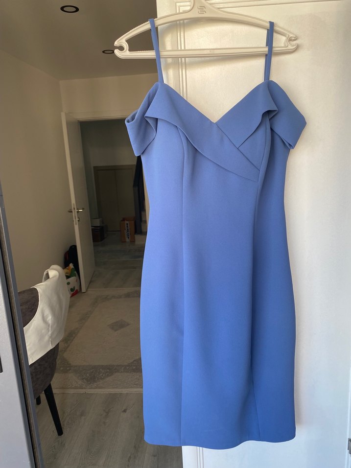 Mavi Midi Balerin Kollu Abiye Elbise - Görsel 2