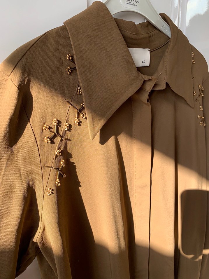Kahverengi İşlemeli Uzun Kollu Gömlek - Görsel 2