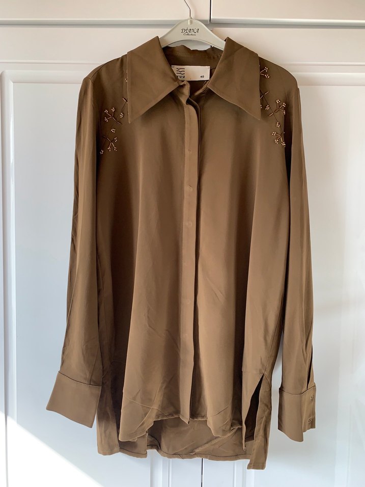 Kahverengi İşlemeli Uzun Kollu Gömlek - Görsel 4