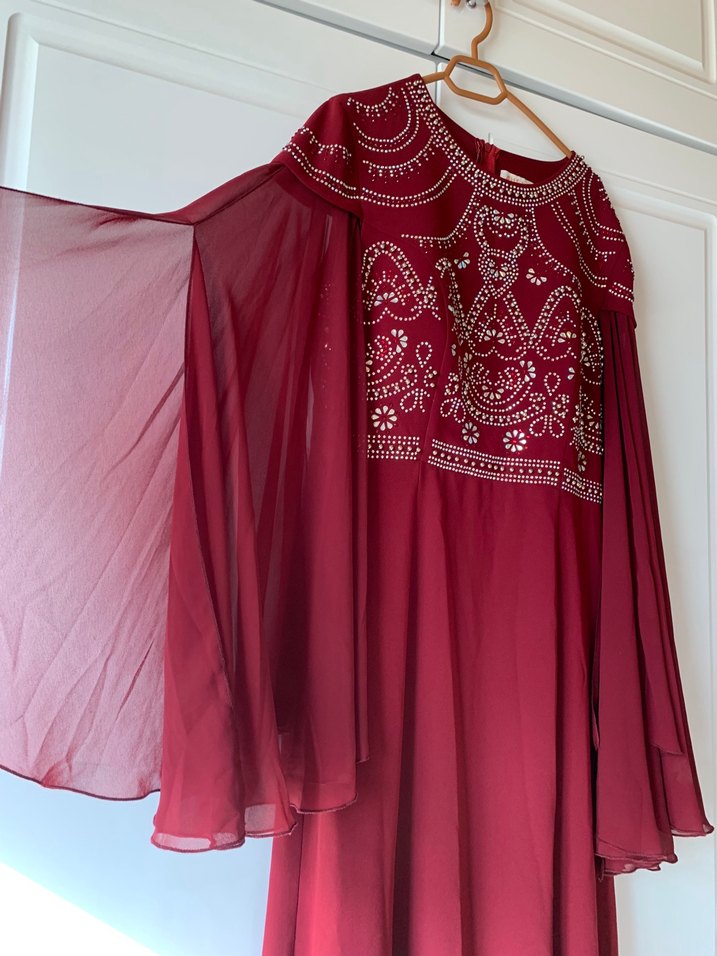 Bordo Nakışlı Uzun Kollu Kadın kınalık - Görsel 5