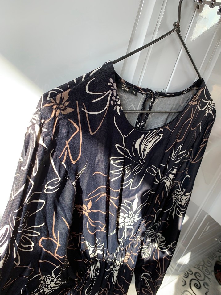 Siyah Desenli Uzun kollu elbise - Görsel 3