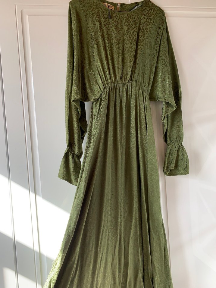 Yeşil yarasa Kollu Salaş Kadın Elbise - Görsel 3