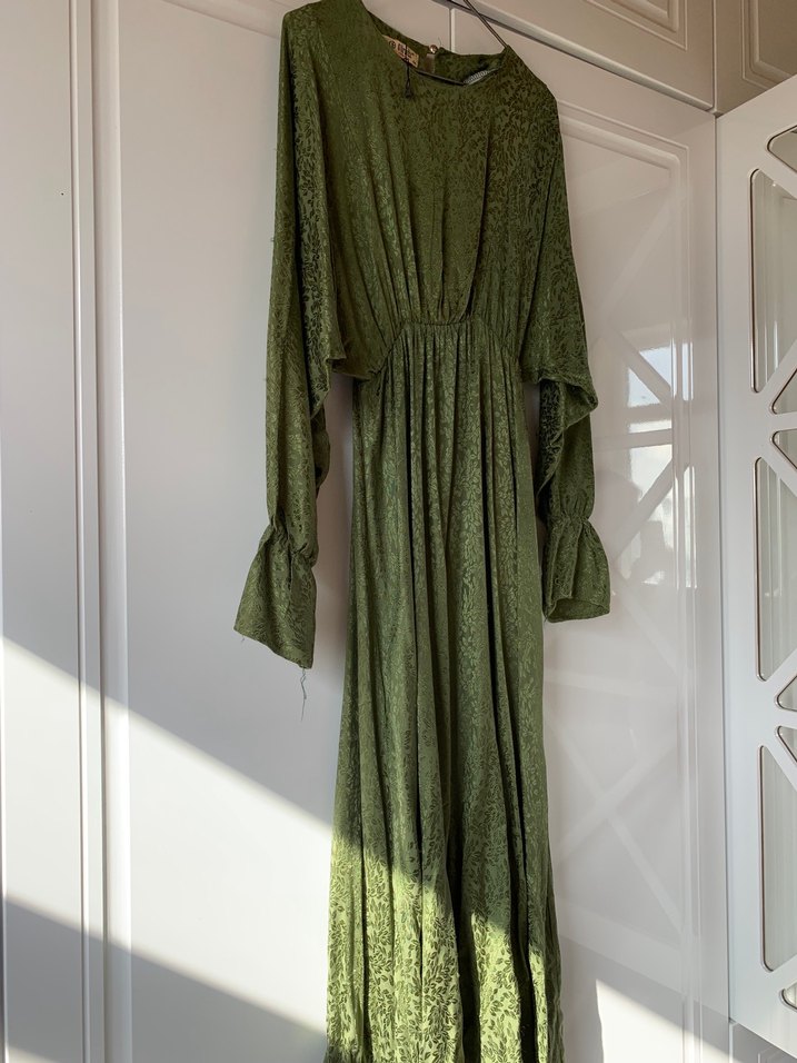 Yeşil yarasa Kollu Salaş Kadın Elbise - Görsel 4