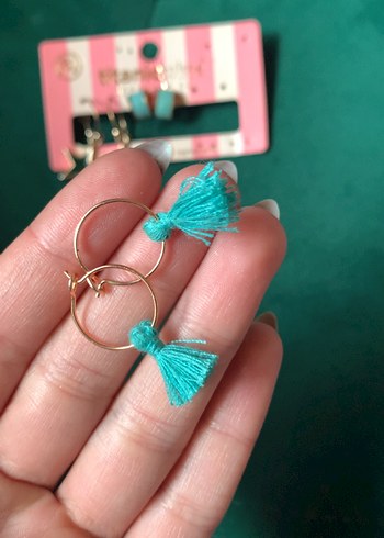 Turkuaz Püsküllü Midi Halka Küpe - Görsel 2