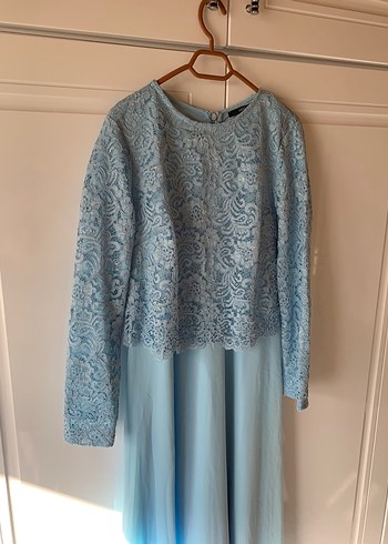 Bebek Mavi Uzun Kollu Kadın Abiye Elbise - Görsel 2