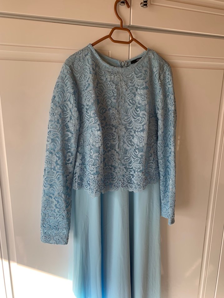 Bebek Mavi Uzun Kollu Kadın Abiye Elbise - Görsel 2