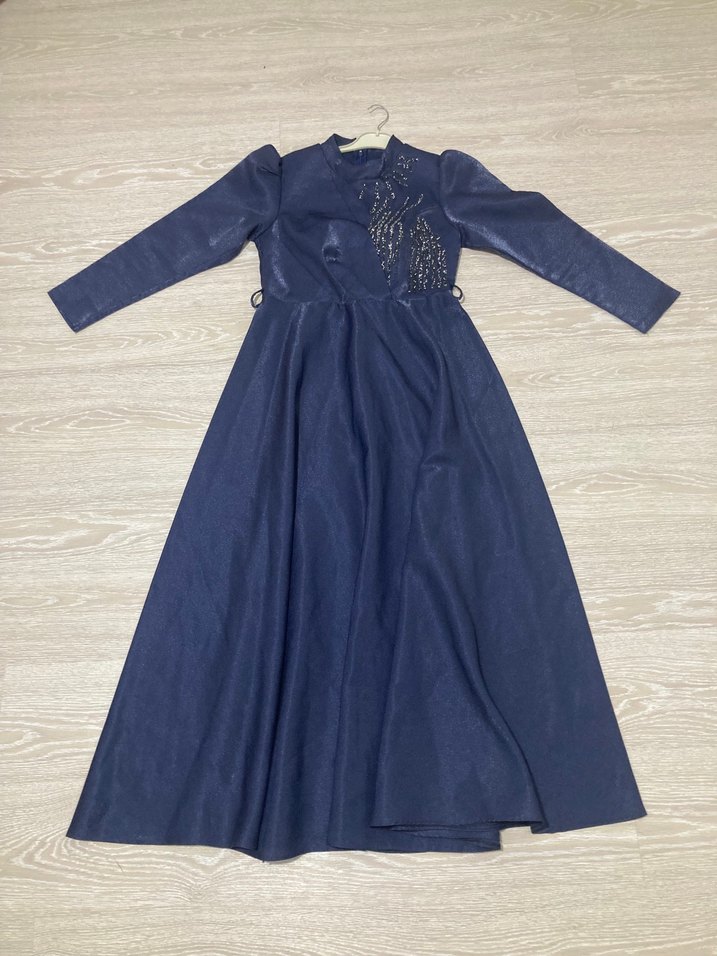 Mavi Parlak Payetli Uzun Abiye Elbise - Görsel 2