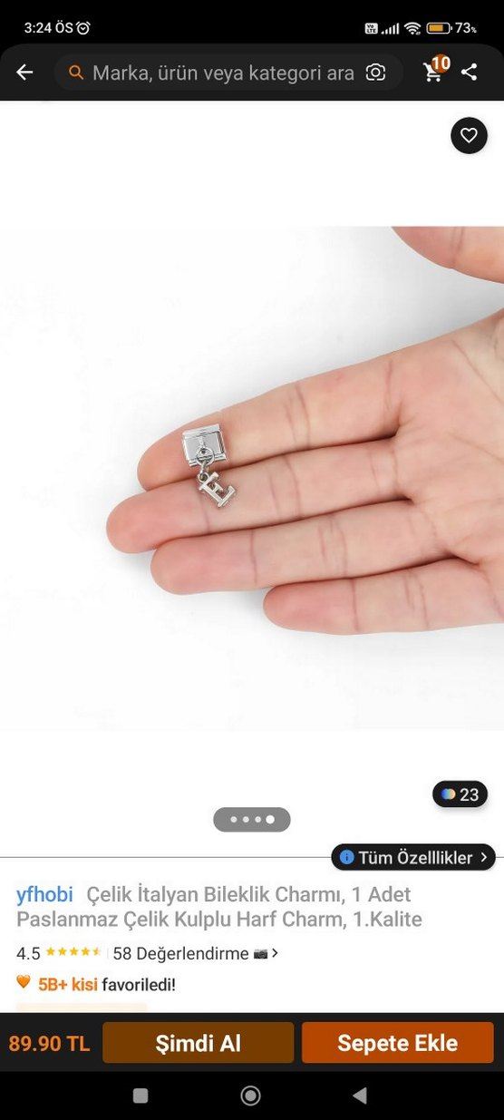 Çelik İtalyan Bileklik Charmı E Harfi - Görsel 4