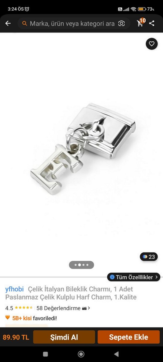 Çelik İtalyan Bileklik Charmı E Harfi - Görsel 2