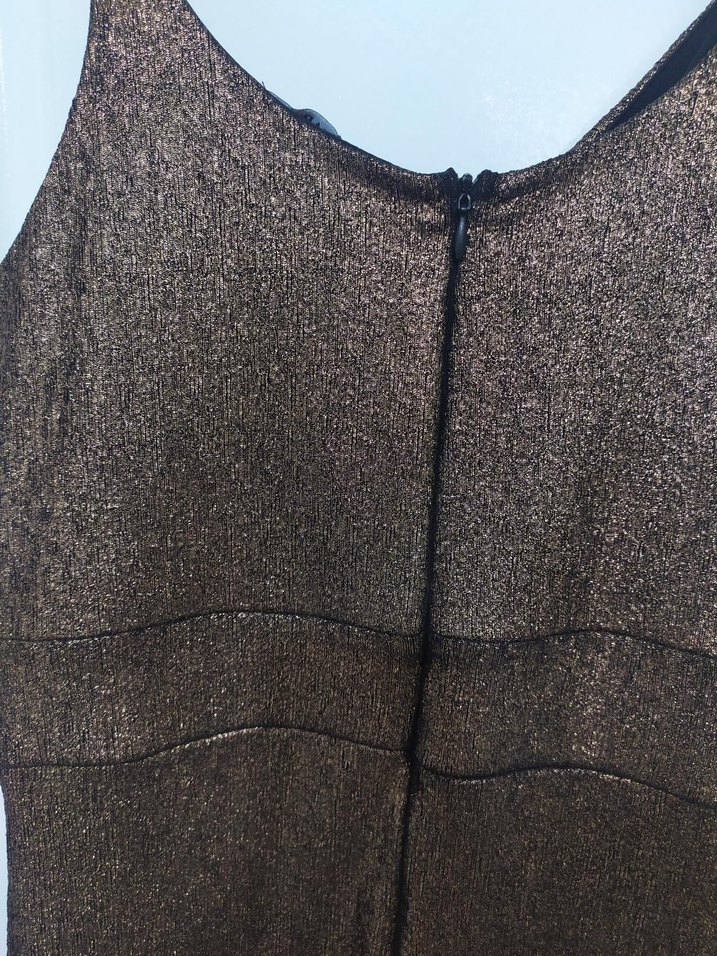 Parlak Kahverengi Drapeli Midi Elbise - Görsel 3