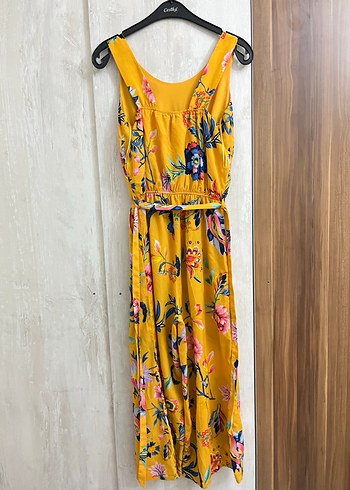 Sarı Çiçek Desenli midi Bohem Tulum - Görsel 2