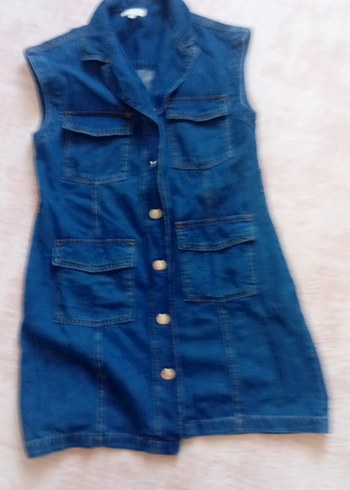 Pierre Cardin Düğmeli Mavi Kolsuz Kadın Denim elbise