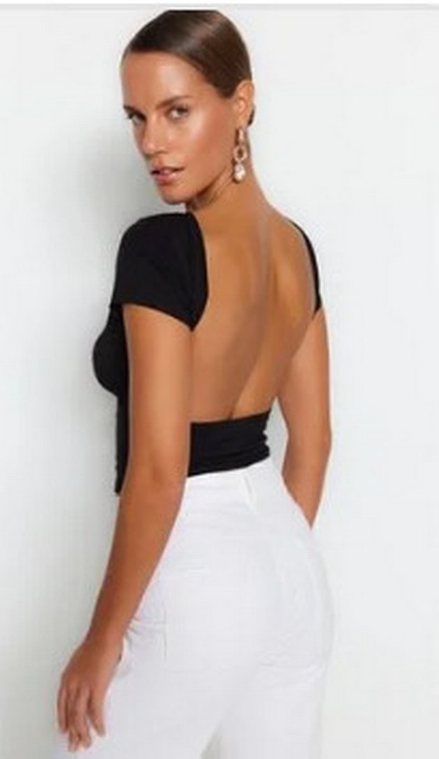 siyah sırt dekolteli crop - Görsel 2