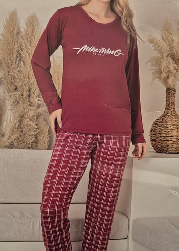 Bordo Uzun Kollu Rahat Kadın Pijama Takımı XL beden
