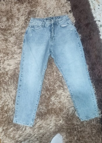 Kadın Mavi Bol Kesim Denim Pantolon